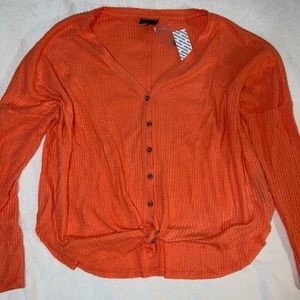 Oversized Peach Button Up Waffle Knit Cardigan / Shirt